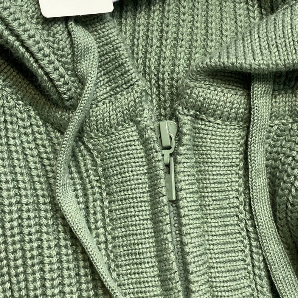 NWT Pura Cashmere Women's Fisherman Hoodie Sweater Size M Sage Green Full Zip - Picture 9 of 15